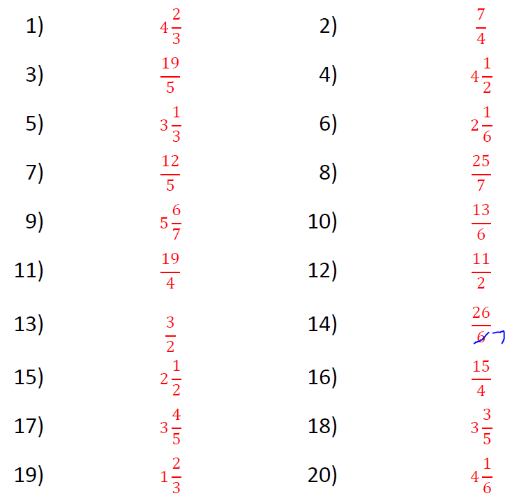 Improper fractions and mixed numbers — Gateways School